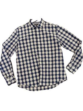 Bugatchi L cotton blue/white geometric patterned dress shirt